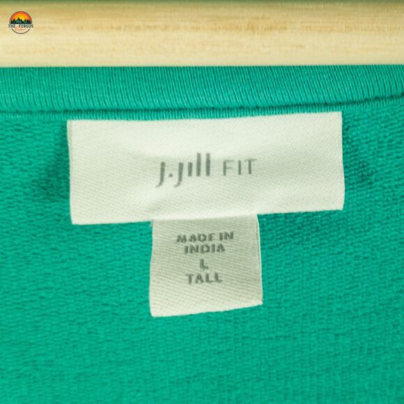 J. Jill Fit Pullover Sweatshirt Green Verde Long Sleeve V-Neck Pockets Women's L - Picture 8 of 11